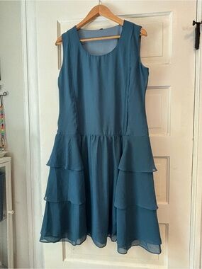 1920s style Sleeveless Teal Tiered Women's Dress